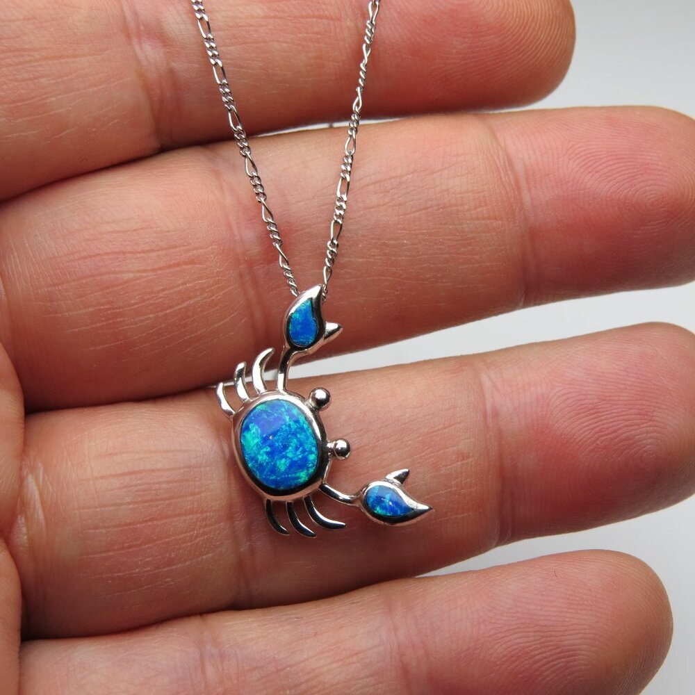 Sterling Silver Opal Crap Earring Pendant Chain Set